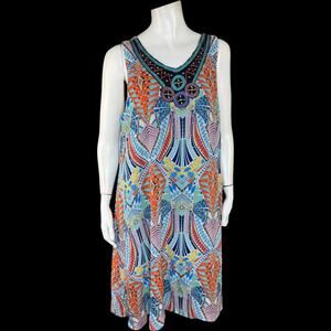 Madison Leigh Dress 18 Multicolor Sleeveless Beaded Neckline A-Line Polyester